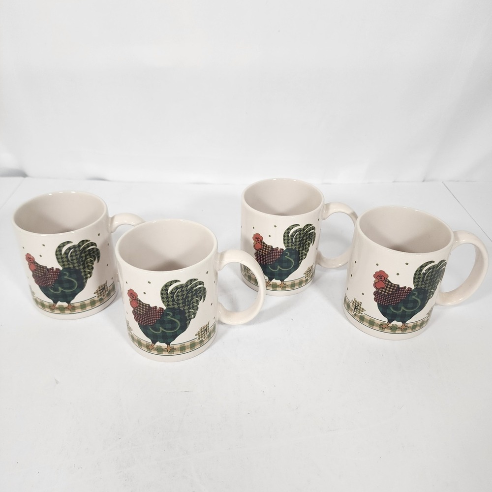 Set of 4 Ingleman Designs Rooster Coffee Mugs Country Farmhouse Thailand